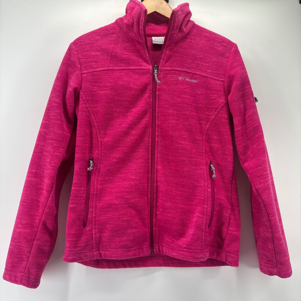 Columbia Fleece Jacket Womens Medium Pink Space Dye Full Zip Hiking Activewear
